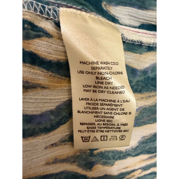 Pilcro Anthropologie Smocked Animal Print Cotton Button Down Shirt Teal XS - Picture 5 of 7